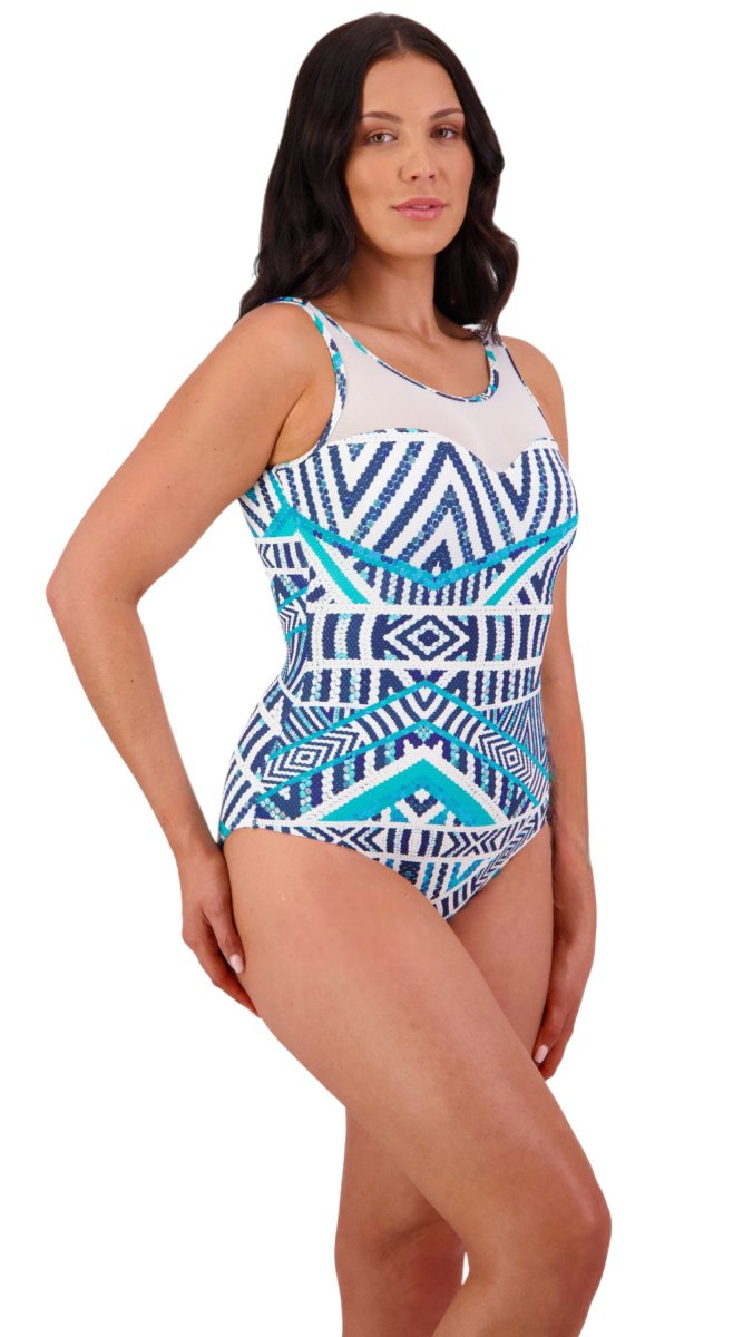 Tribal Geo Mesh Neck Suit - Bare Essentials