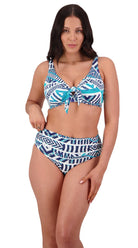 Tribal Geo Underwired Tie Front (DD/E & F/G) & High Ruched Front Pant - Bare Essentials