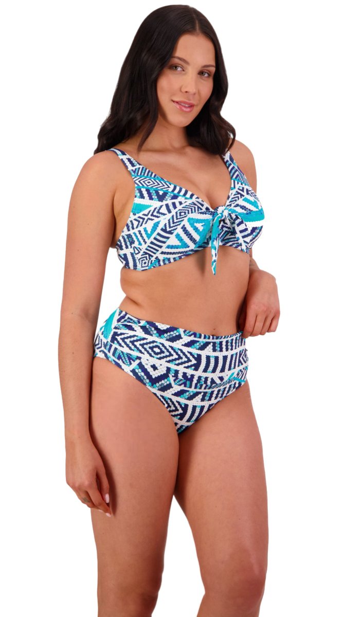 Tribal Geo Underwired Tie Front (DD/E & F/G) & High Ruched Front Pant - Bare Essentials