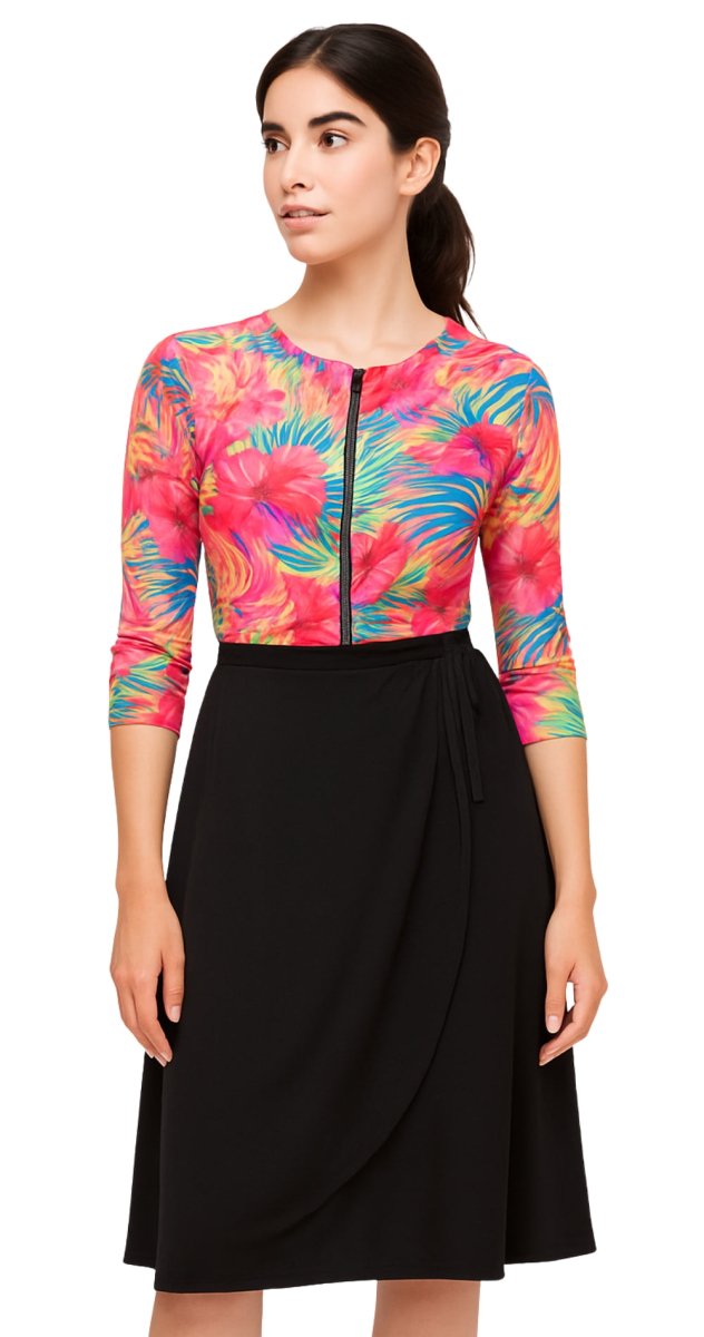 Tropical Hibiscus Sleeved Swimsuits - Bare Essentials