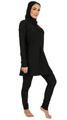 3-Piece Full Coverage Burkini Set (Black) - Bare Essentials