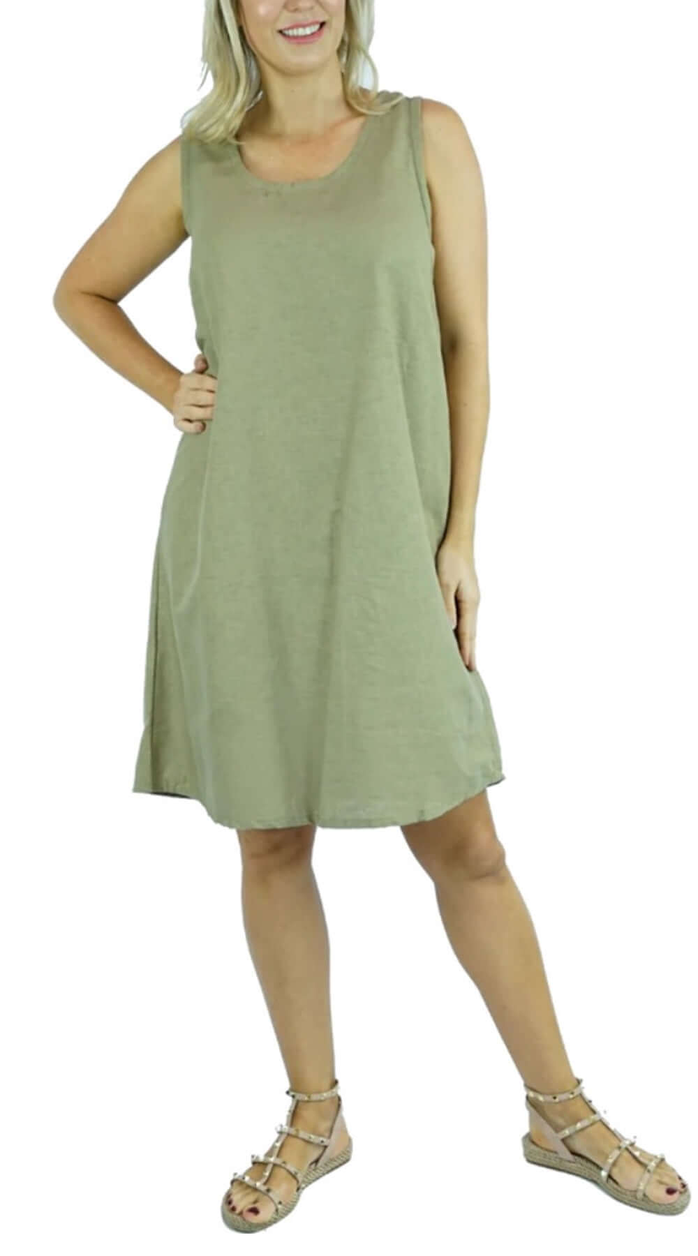 A Line Cotton Dress (Stone) - Bare Essentials