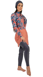 Essentials 4-Piece Full Coverage Printed Burkini Set (Peach) - Bare Essentials
Modest Islamic Swimsuit