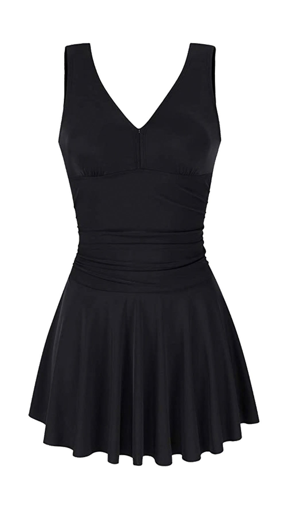Essentials V Neck Swim Dress with Boy Shorts (Black) - Bare Essentials