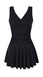 Essentials V Neck Swim Dress with Boy Shorts (Black) - Bare Essentials