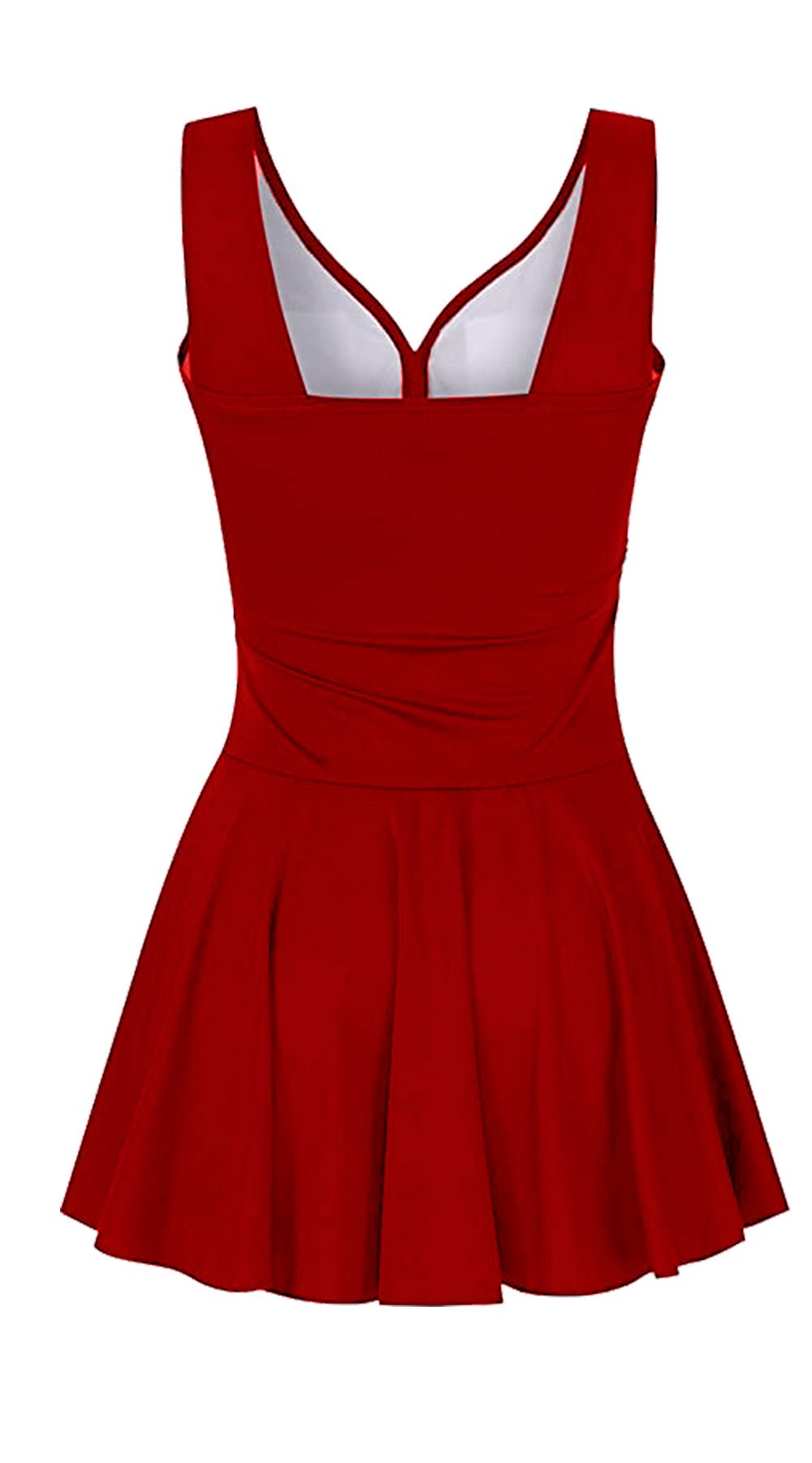 Essentials V Neck Swim Dress with Boy Shorts (Rust Red) - Bare Essentials