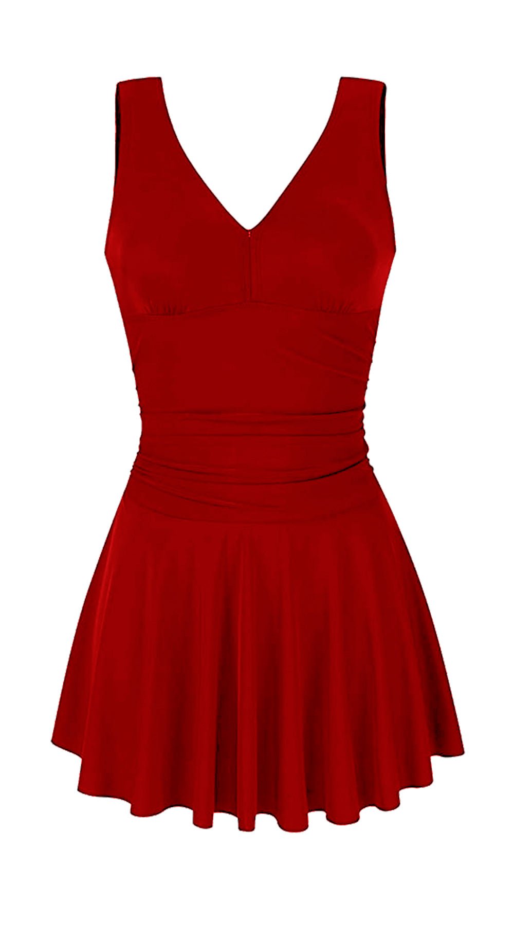 Essentials V Neck Swim Dress with Boy Shorts (Rust Red) - Bare Essentials