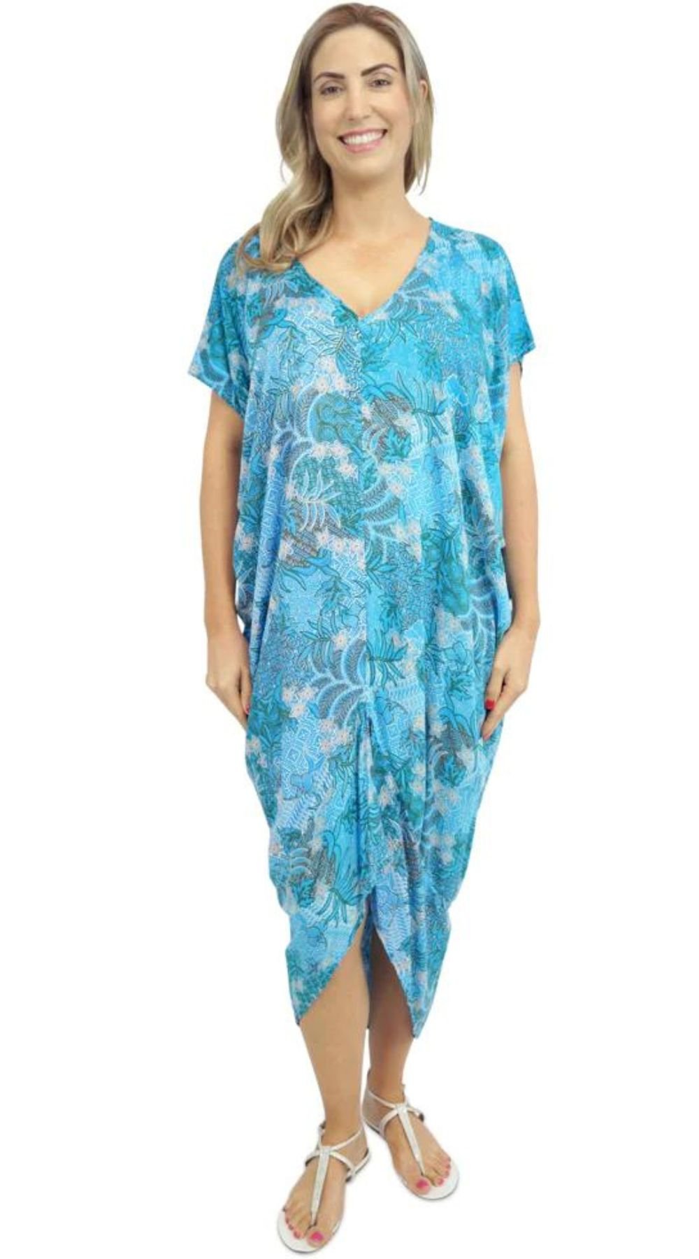 Frilled Toga Dress Paisley Batik (Sky Blue) - Bare Essentials
Long dress