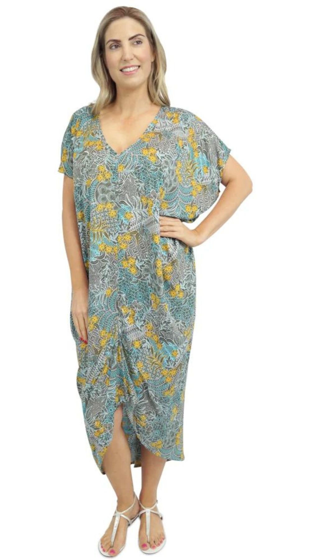 Frilled Toga Dress Paisley Batik (Taupe) - Bare Essentials
Long dress