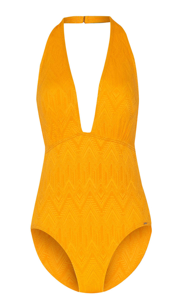 Gelato Deep V Halter Suit (Orange) - Bare Essentials