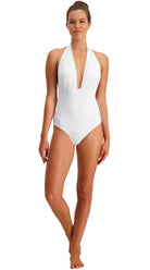 Gelato Deep V Halter Suit (Orange) - Bare Essentials
