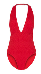 Gelato Deep V Halter Suit (Red) - Bare Essentials