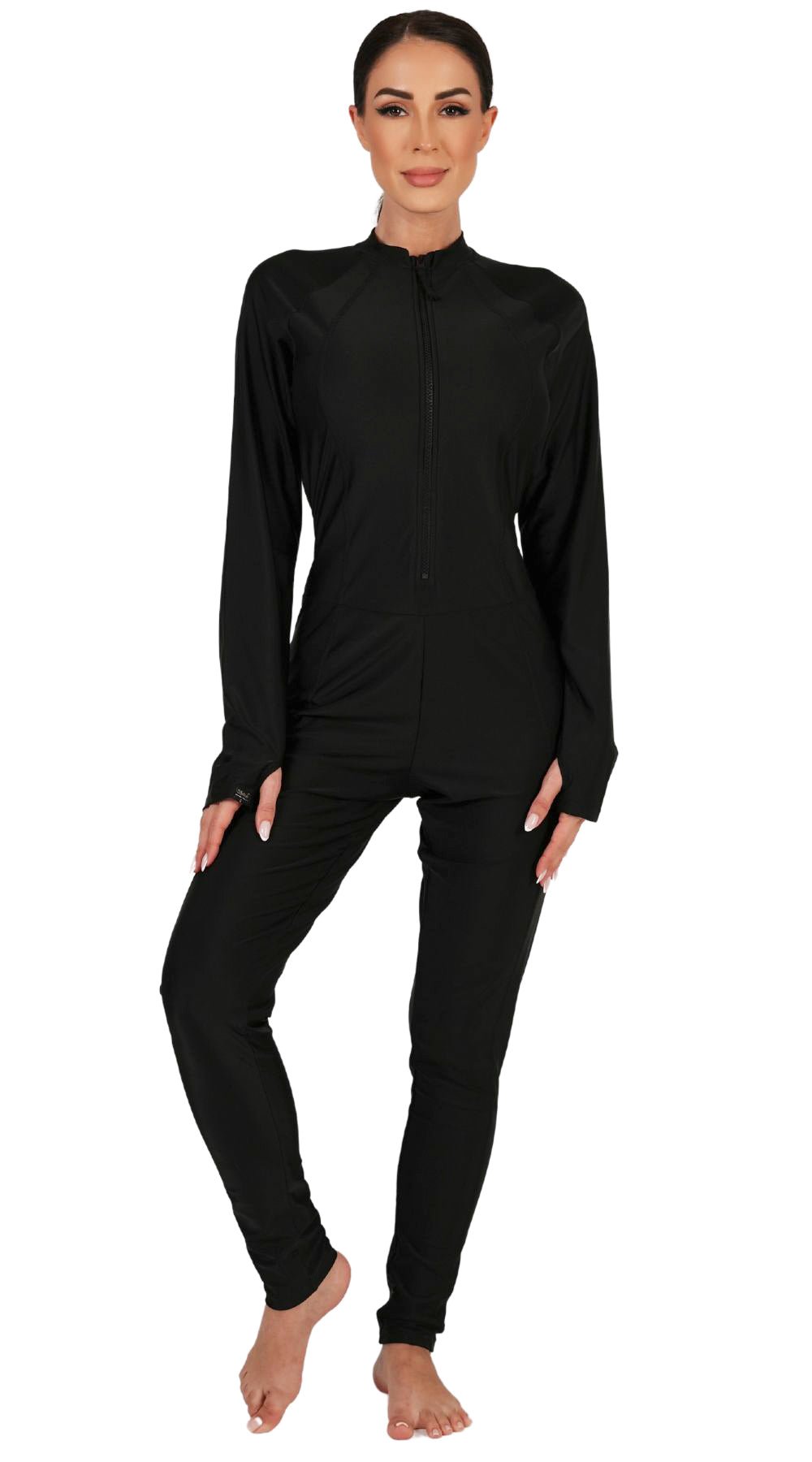 One-Piece Overall Burkini (Black) - Bare Essentials