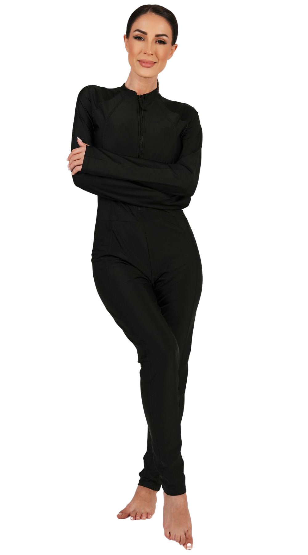 One-Piece Overall Burkini (Black) - Bare Essentials