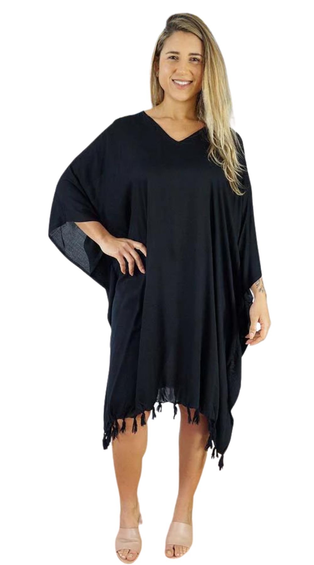 Plain V Neck Cover Up (Black) - Bare Essentials