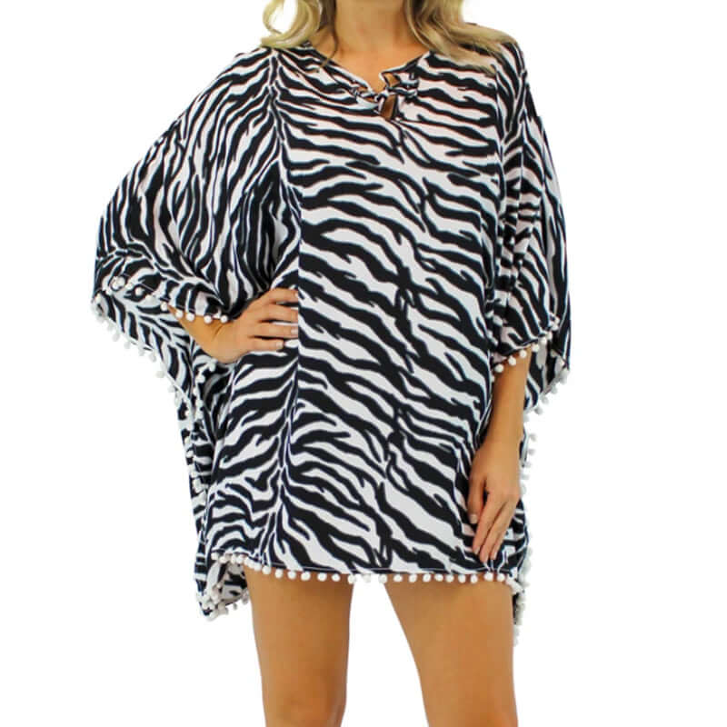 Pom Pom Tunic 'Zebra' (Black) - Bare Essentials