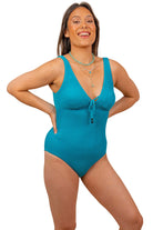 Retro Deco Plunge Suit (Teal) - Bare Essentials