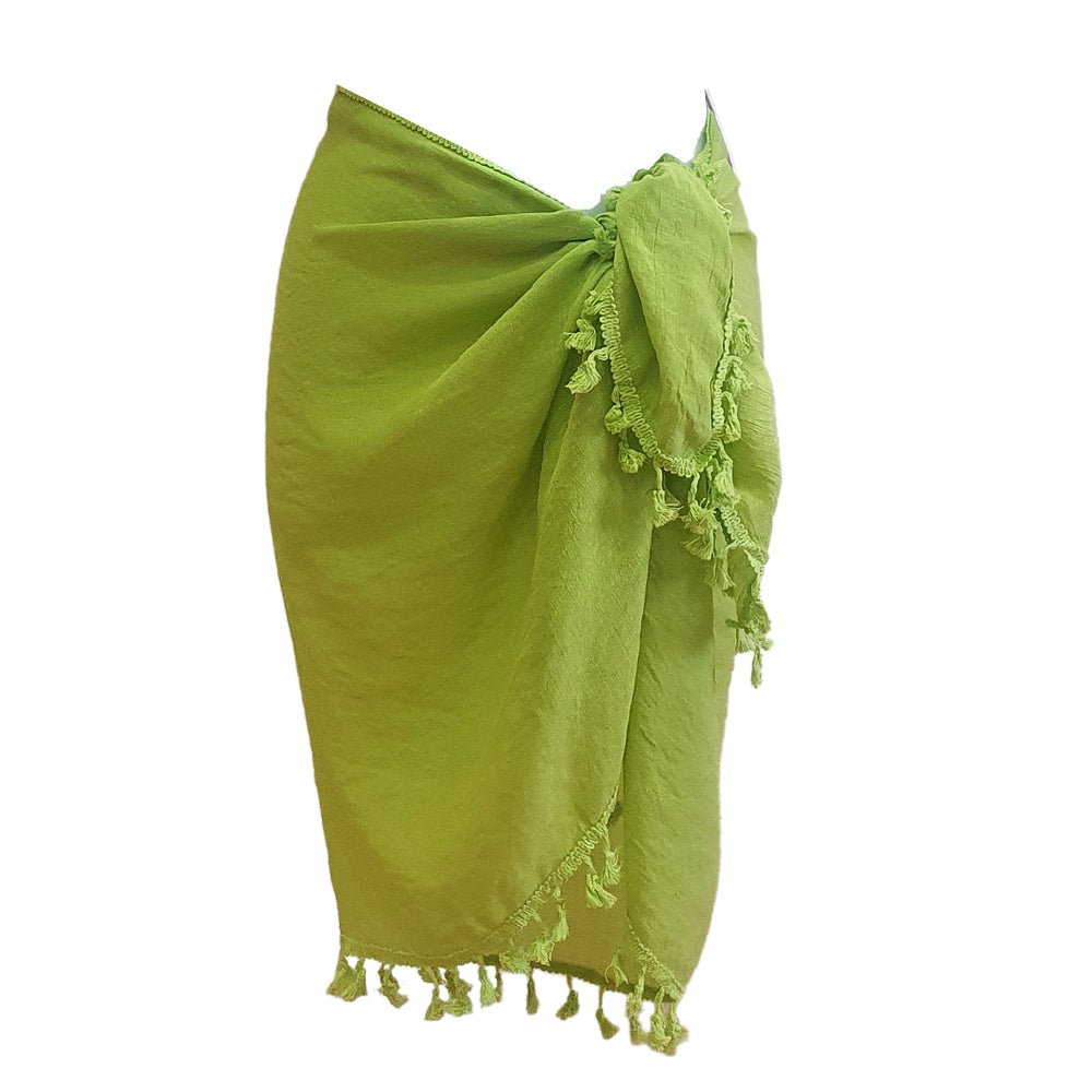 Short Tassel Trim Sarong (Fluoro Green) - Bare Essentials