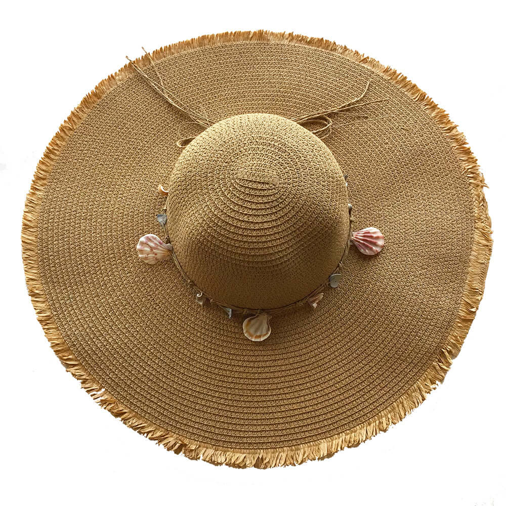 SOLD OUT - Brown Straw Hat with Shells - Bare Essentials