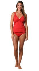 Solids D Vour Tankini & Solids Comfort Core Mid Waist Pant ( Red ) - Bare Essentials