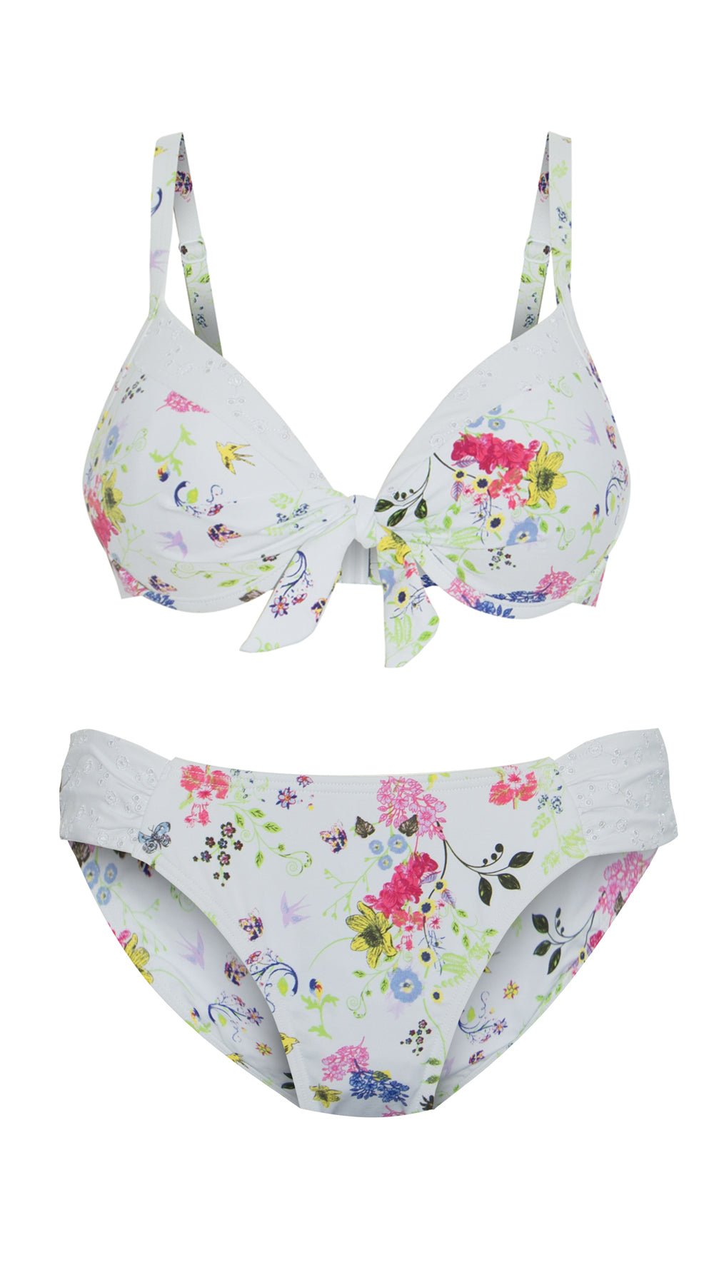 Summer Garden Dual Cup Tie Top (B/C & E/F) & Ruched Side Hipster (White) - Bare Essentials