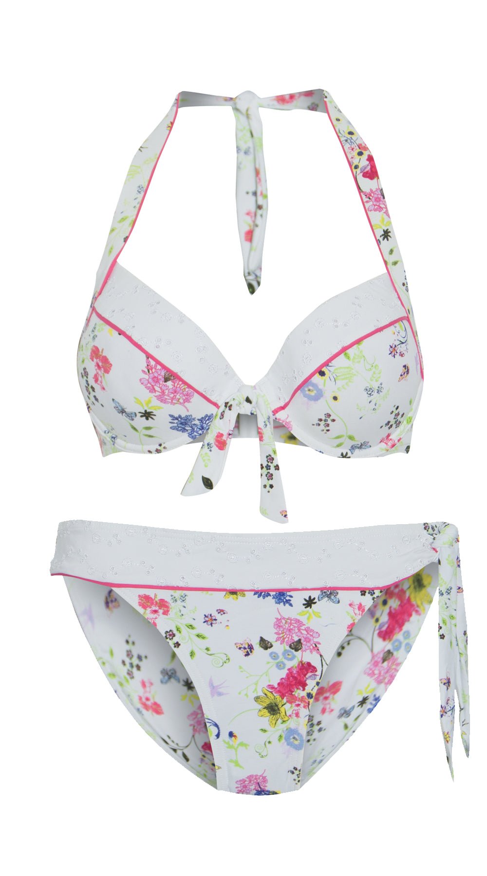 Summer Garden Piped Dual Cup U/W Halter (D/DD) & Piped Tie Tanga Pant (White) - Bare Essentials