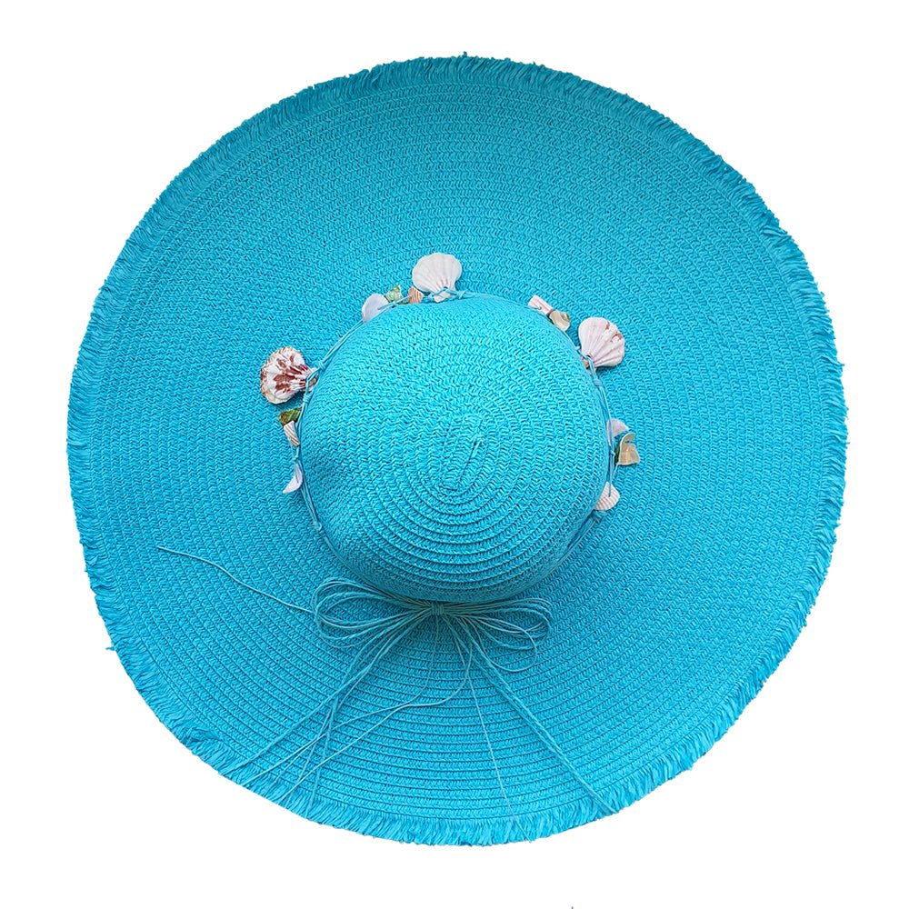 Turquoise Straw Hat with Shells - Bare Essentials