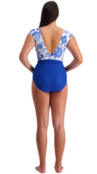 Vintage Bloom Cap Sleeve Suit (Blue, Brick) - Bare Essentials