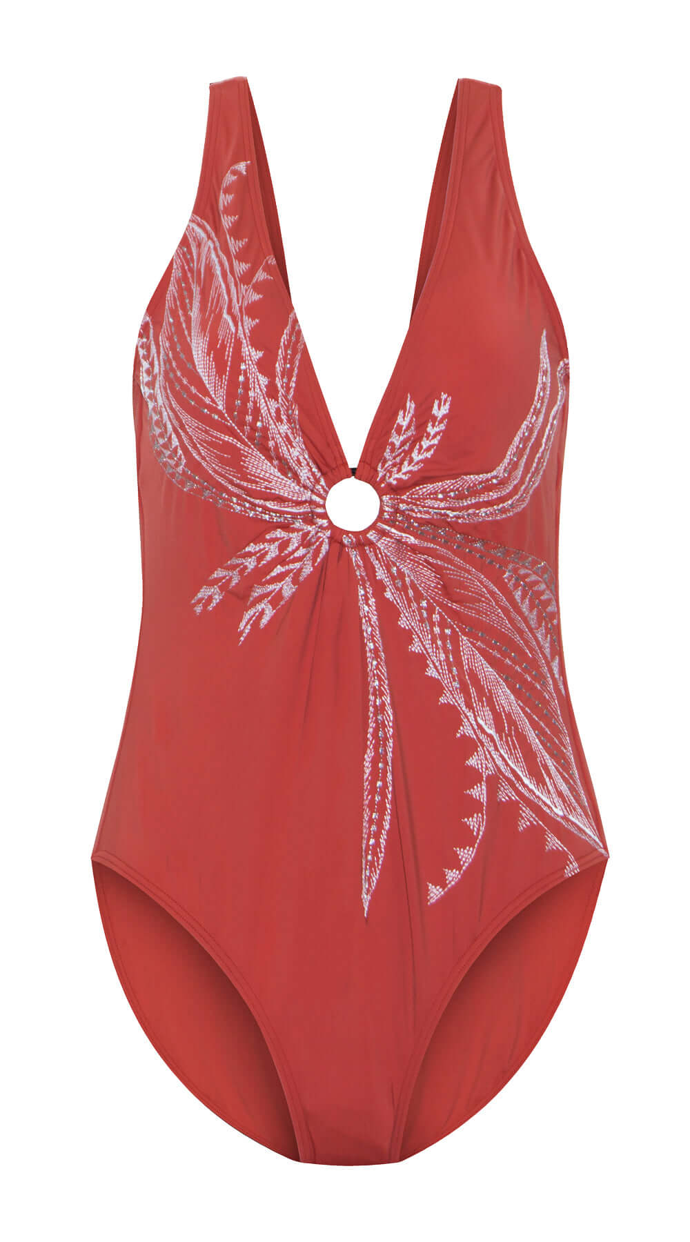 Vintage Bloom Ring Plunge Suit (Brick) - Bare Essentials