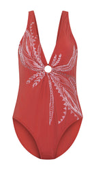 Vintage Bloom Ring Plunge Suit (Brick) - Bare Essentials