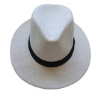 white panama style straw hat flat lay beach accessory